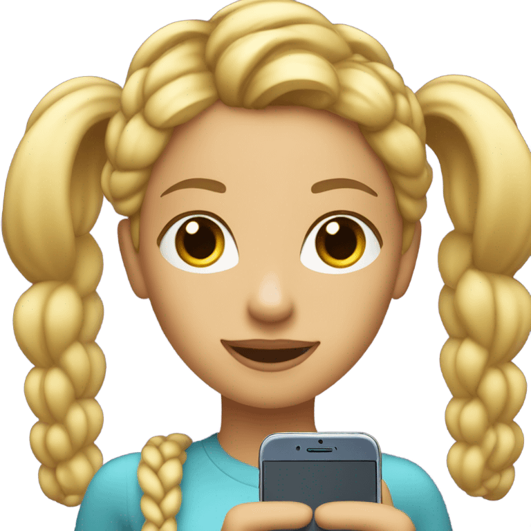 a blonde woman with braided hair showing her phone screen with the iMessage app icon visible emoji