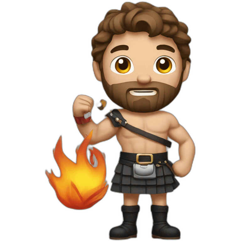 monty starting fire wearing a kilt flex bicep brown hair emoji