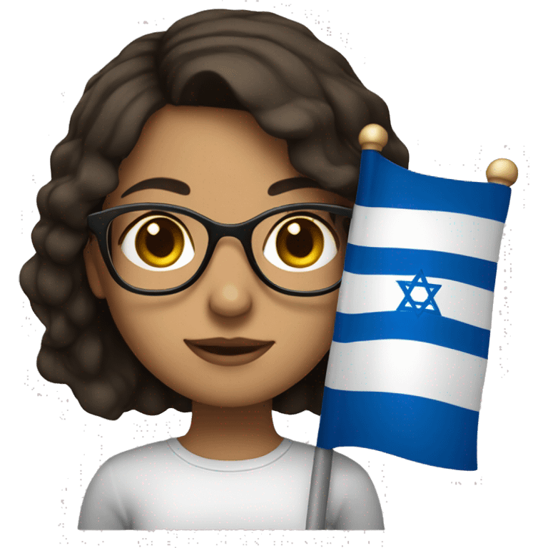 Brunette girl with glasses and short hair holding Israeli flag  emoji