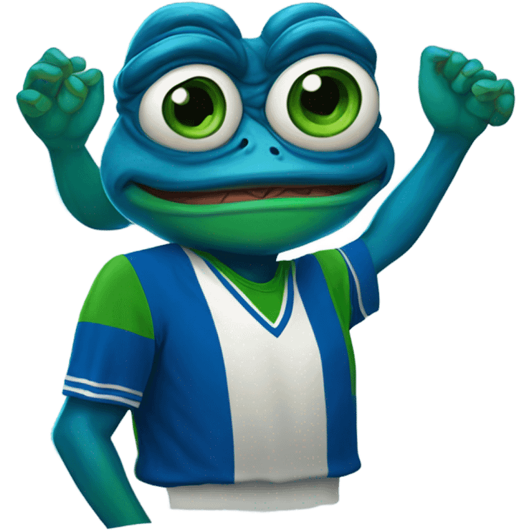 blue pepe frog in soccer jersey emoji