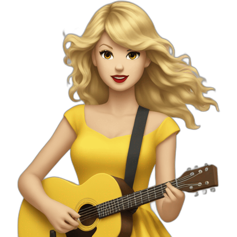 Taylor swift with a yellow dress and hair in the wind playing guitar emoji