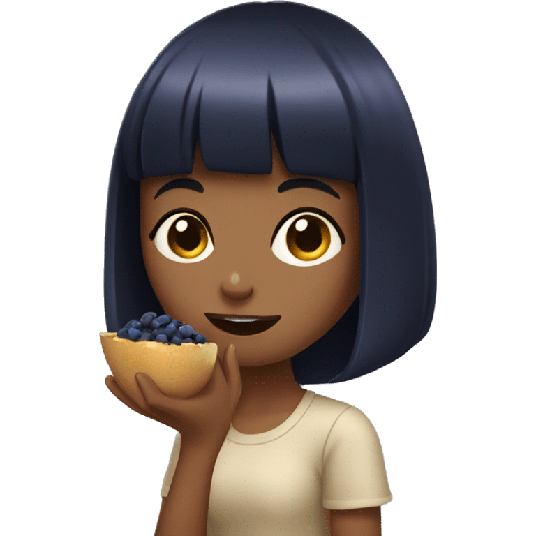 tan girl with short black bangs eating blueberries emoji