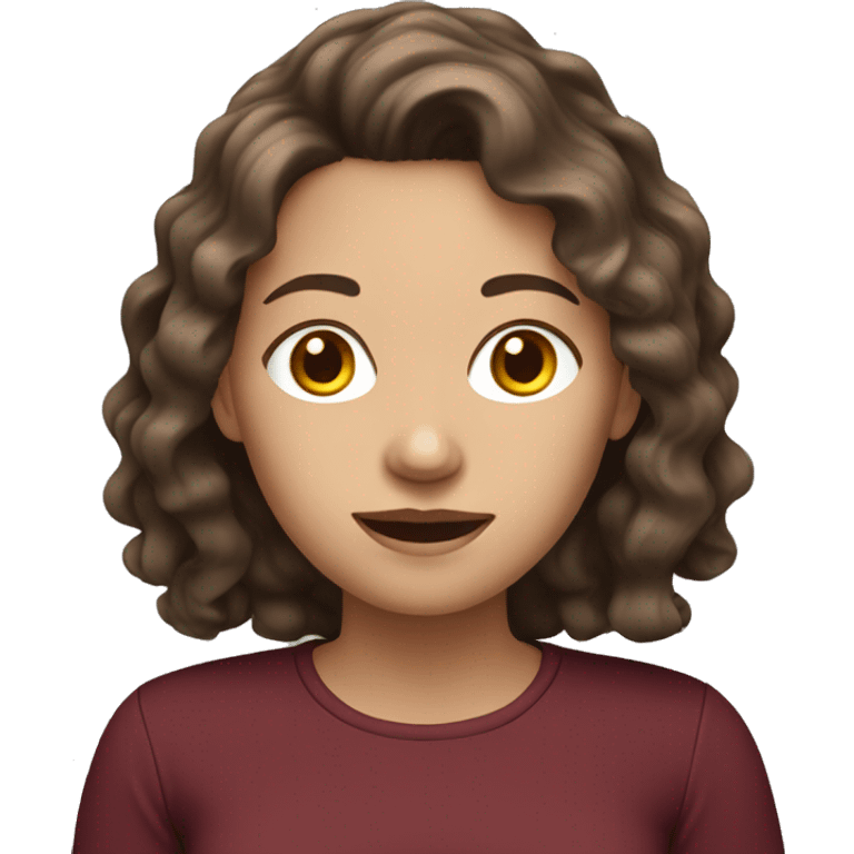 white woman with wavy brunette hair maroon shirt emoji