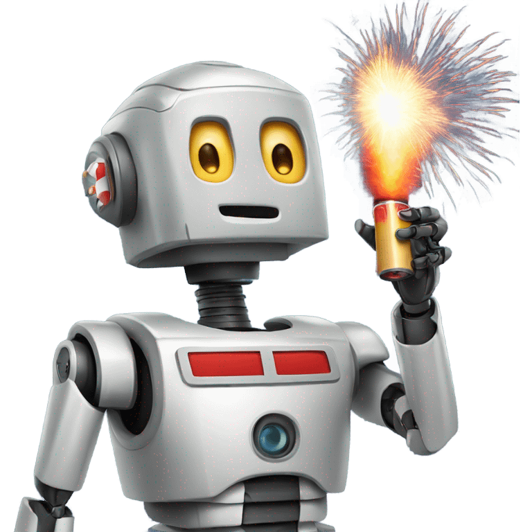 robot holding a firecracker movie emoji