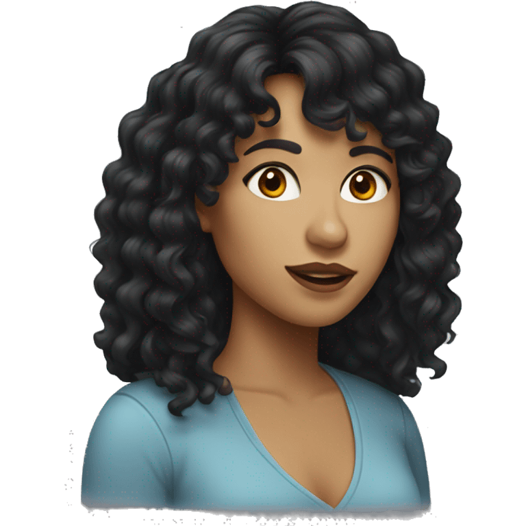 woman with long black curly hair and bangs and dark brown eyes emoji