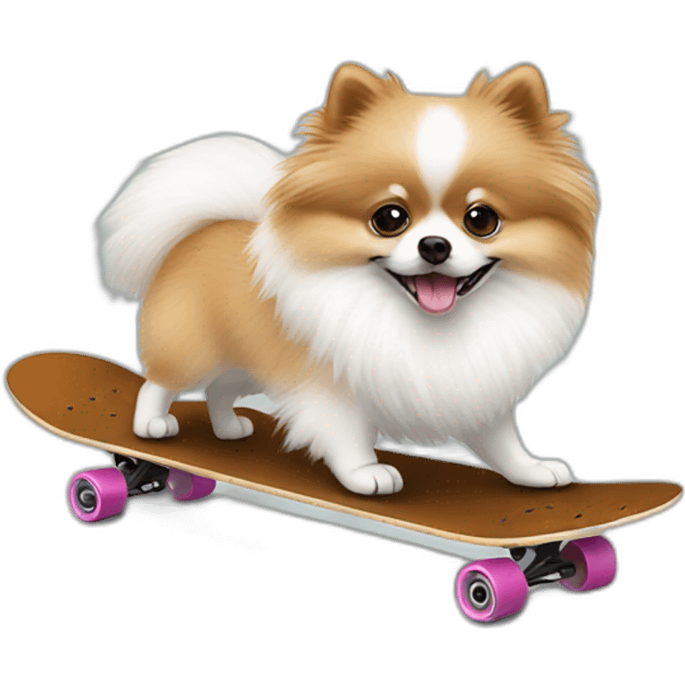 white brown pomeranian on a skateboard emoji