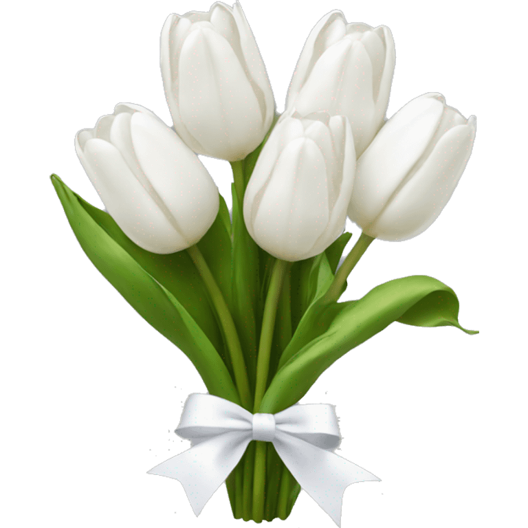 white tulip bouquet  with a white bow emoji