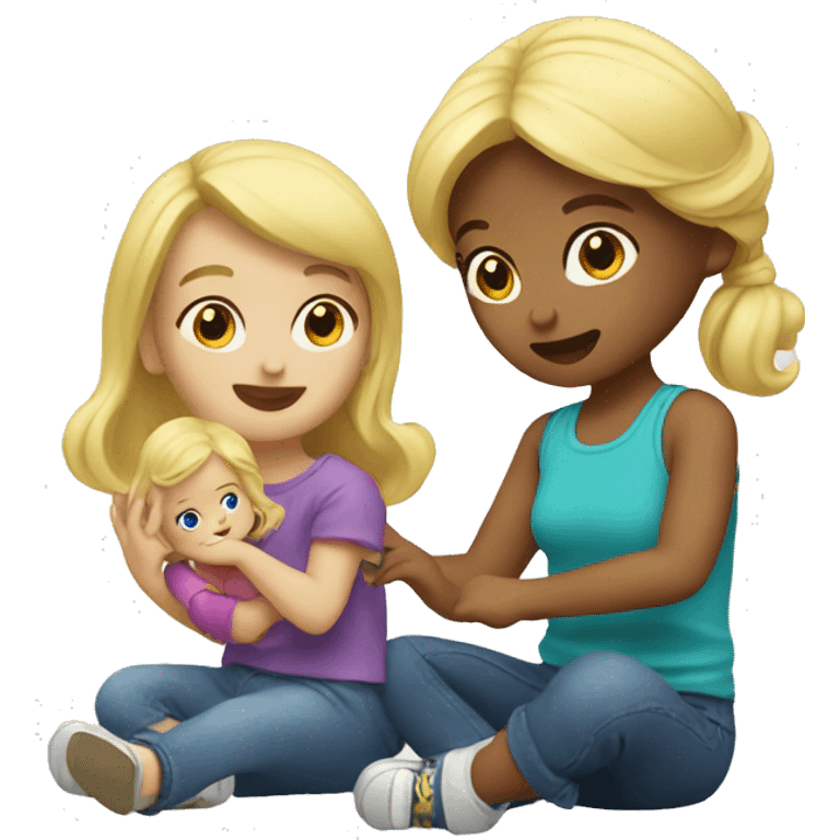 blonde women playing with blonde child with toys emoji