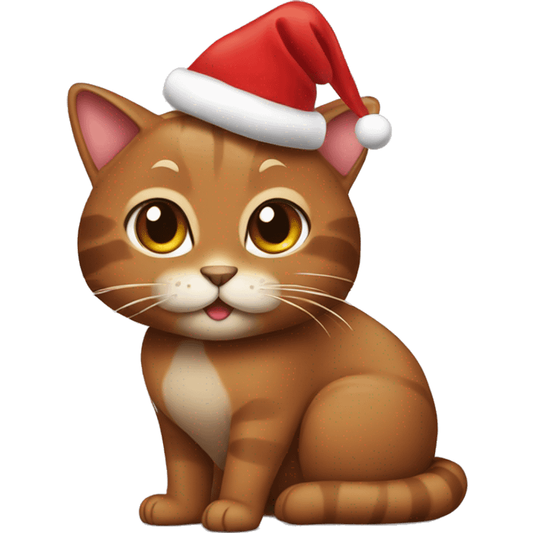 Brown cat whit Christmas hat emoji