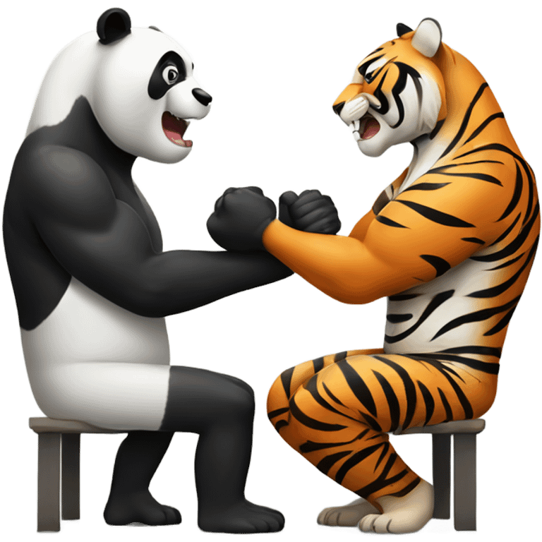 A sweaty panda arm wrestling a confident tiger emoji