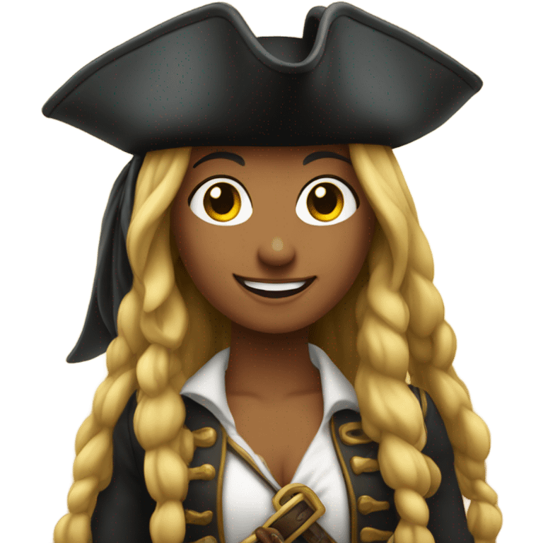 smiling woman with long hair as a pirate emoji