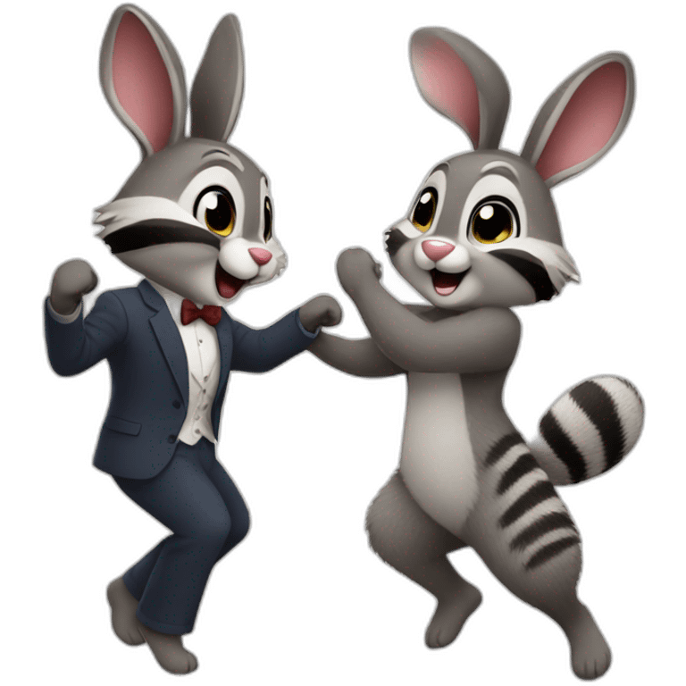 bunny couple dancing with raccoon emoji