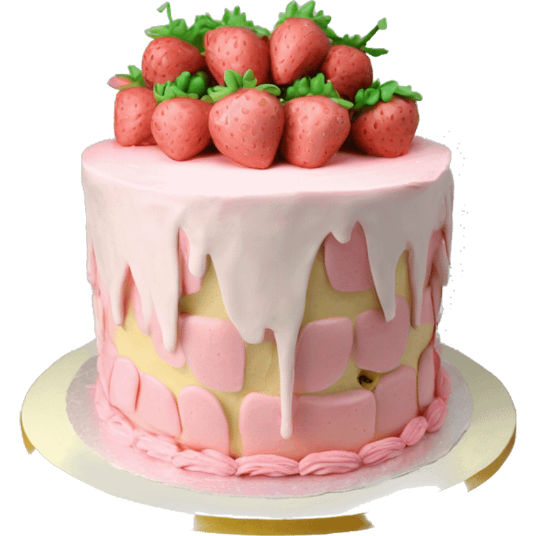 Light Pink strawberries and cream birthday cake with canes  emoji