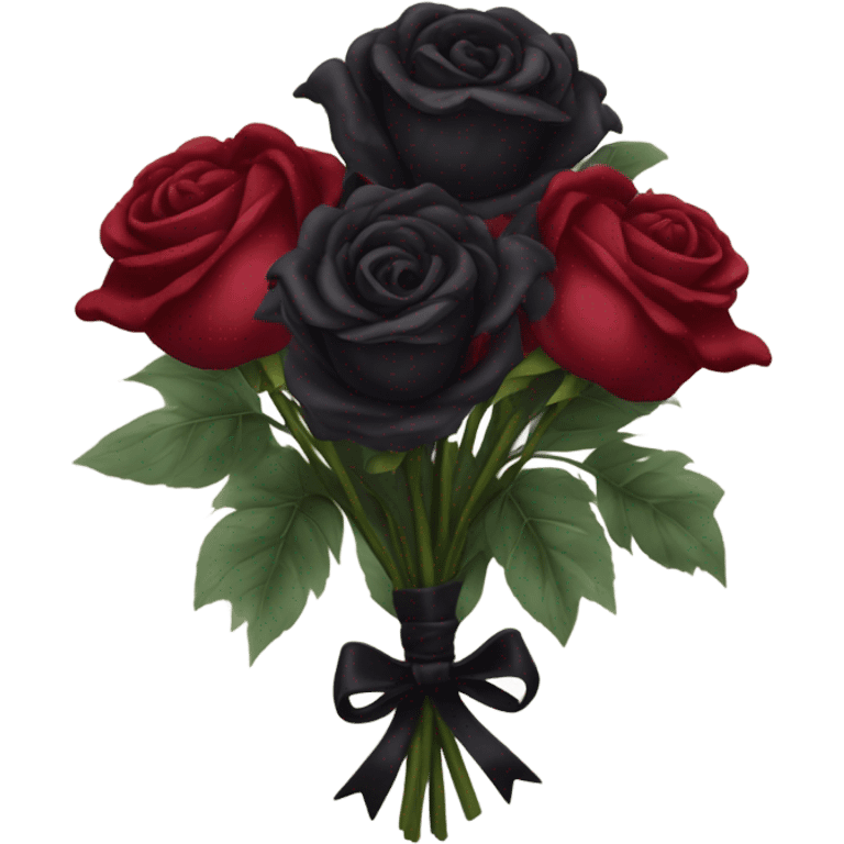 Gothic three black roses and three red roses and three burgundy peonies in a  gothic bouquet entwined with a bird ribbon emoji