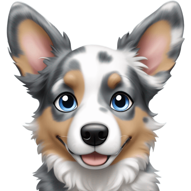 blue merle corgi and Australian shepherd puppy with blue eyes and pointy ears emoji