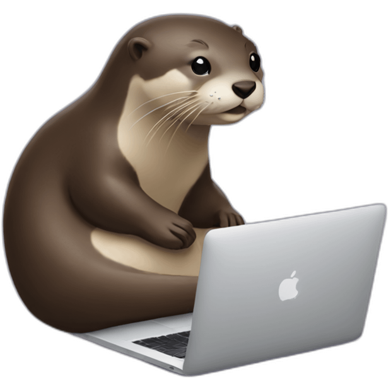 female otter use a macbook while leaning against a pillow emoji