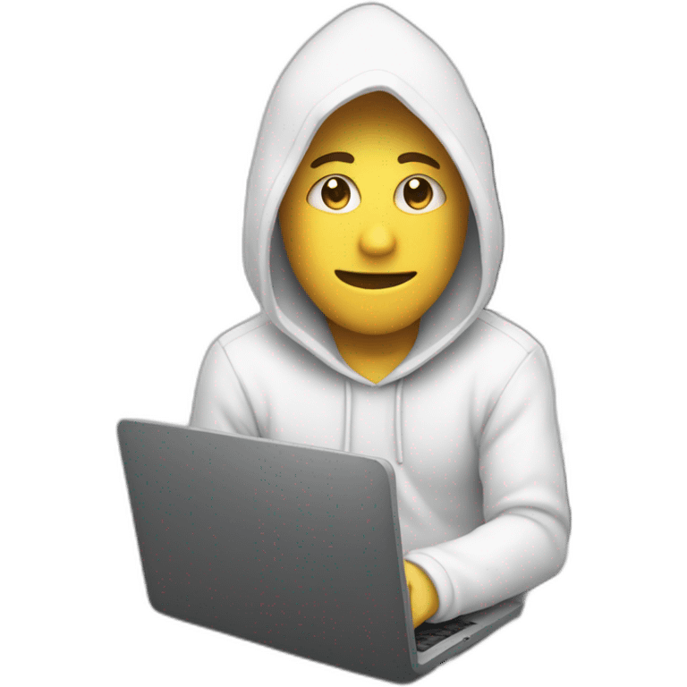 Developer with a white hood behind his computer and focus on his code  emoji