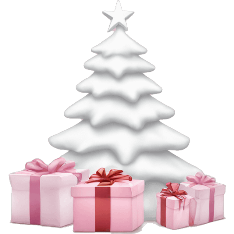 Light pink Christmas gifts under a white Christmas tree  emoji