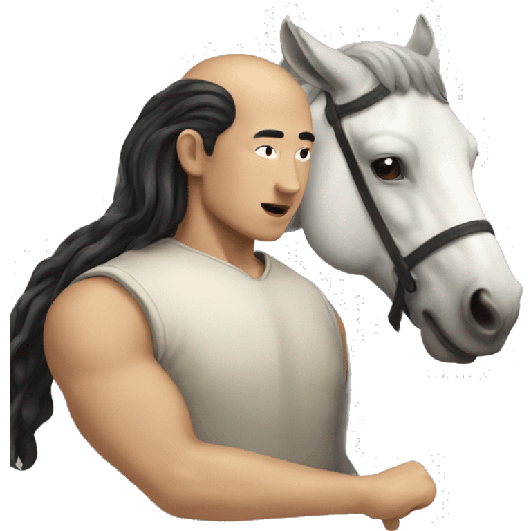 Centaur with the human part a bald Asian man and the horse black emoji