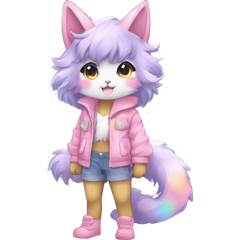 Anthro Cute Gorgeous Petite Shiny Colorful Pastel Glitter Sparkle Stars Anime Chibi Animal-Fakémon-Pokémon-Hybrid Fur Sona Aesthetic Trending Style Full Body emoji