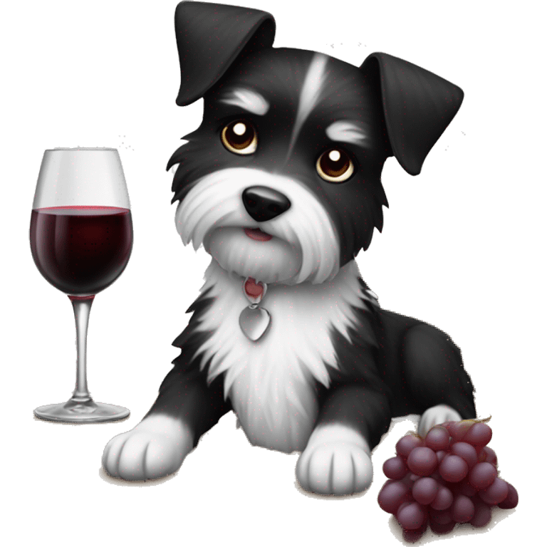 small black and white terrier with medium fur length sitting at a table drinking wine emoji