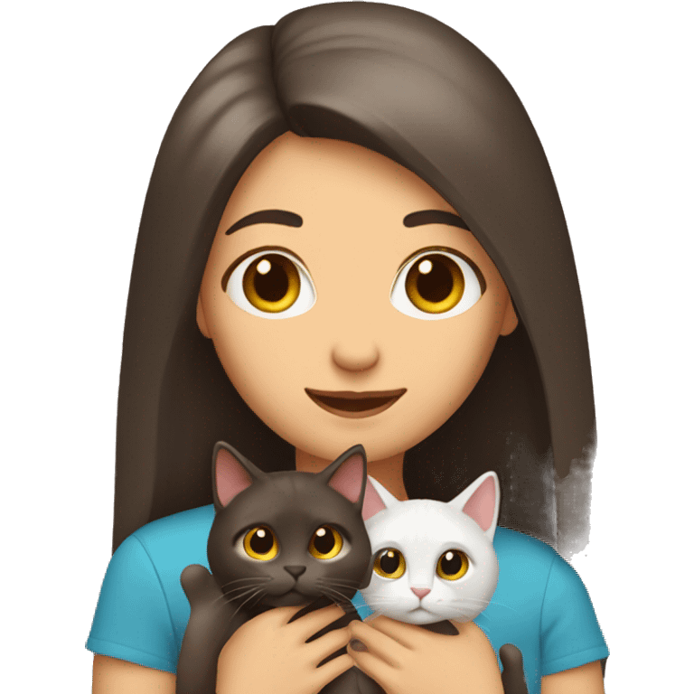 Two long hair brunette girls and two cats in their hands emoji