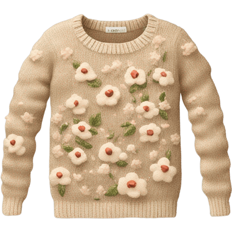 Knit floral beige sweater glittery   emoji