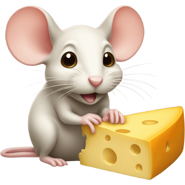 Tiny mouse eating a big cheese in one bite emoji