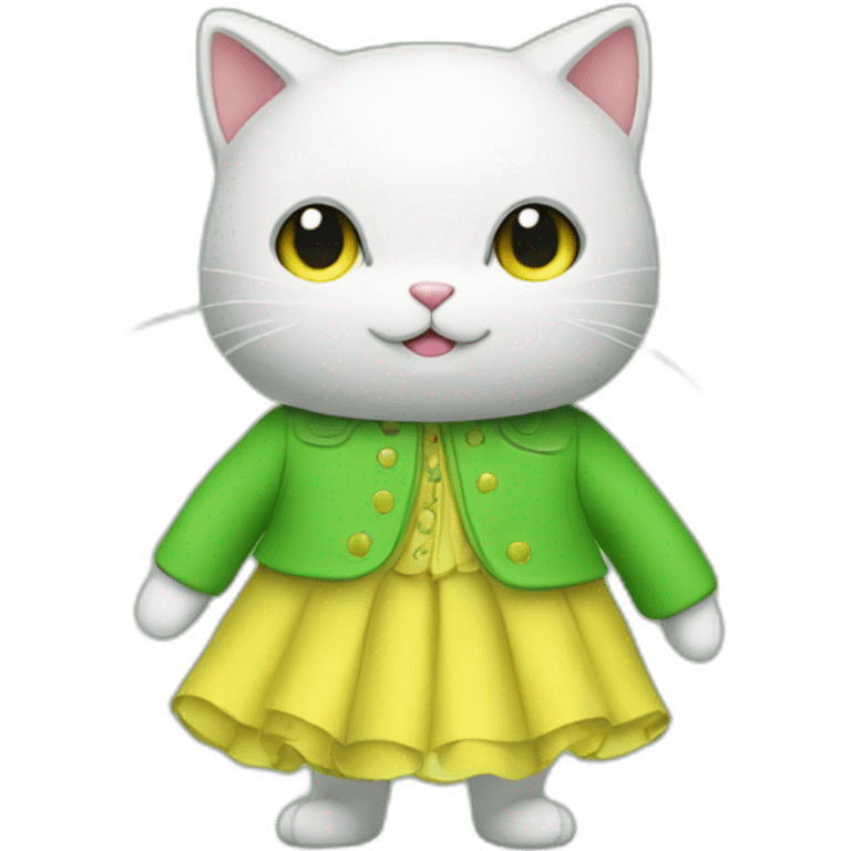 un chat vert dans une robe jaune emoji