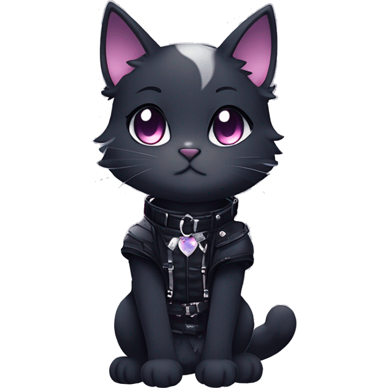 Gorgeous sparkly legendary gradient gothic dark techwear anime style anthro cat with blushing face aesthetic and pretty edgy black with collar and harness trending style emoji