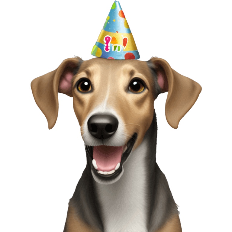 Lurcher with birthday hat emoji