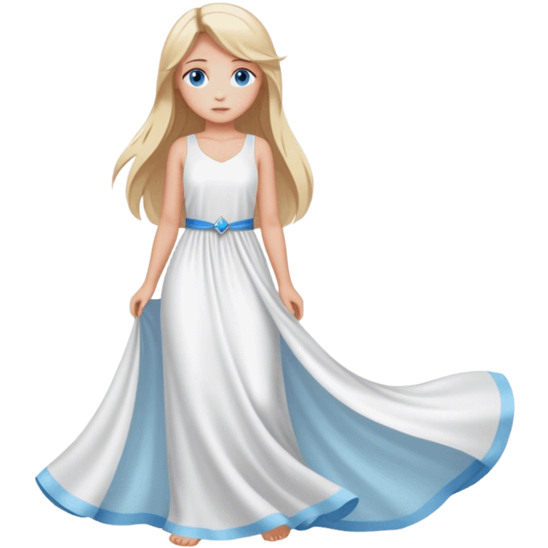 a girl whit a long white drees and whit blonde hair and blue eyes emoji