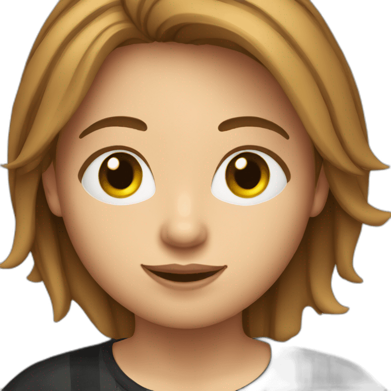 light brown hair woman wearing black stripy t-shirt emoji