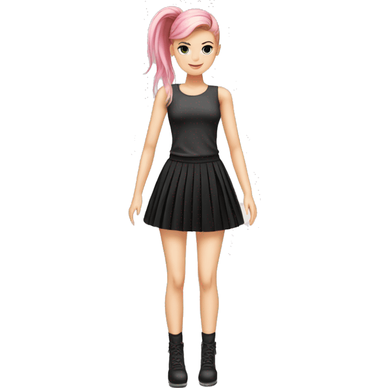 White girl high heels black pleated miniskirt, pink ponytail emoji