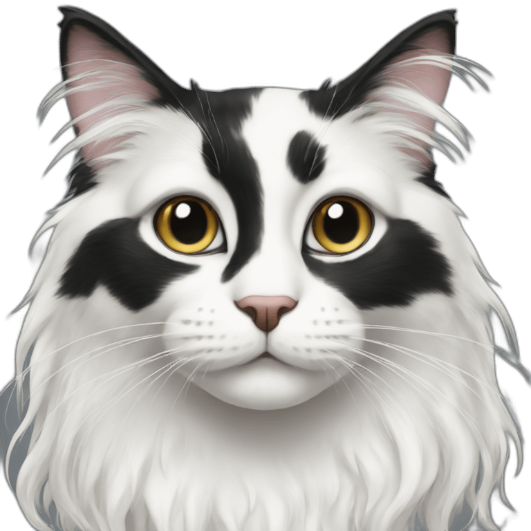 black and white cat with long hair emoji