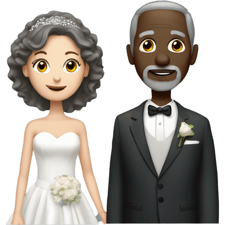 Wedding White woman bruntte  with older black man gray hair emoji