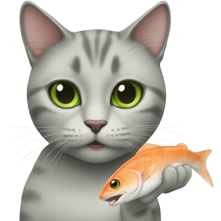 Cat green eyes eating fish emoji