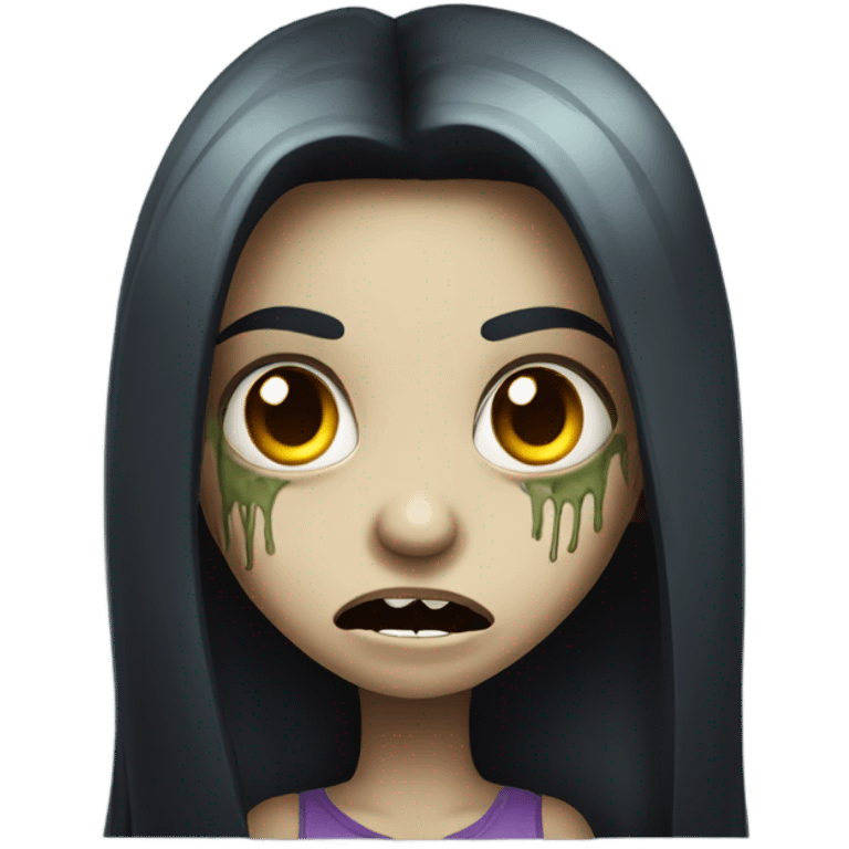 girl zombie with black long hair with teeth and serious face  emoji