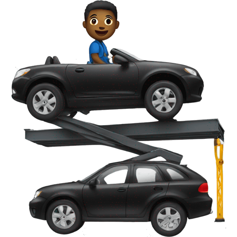 Black mechanic under a car on a lift emoji