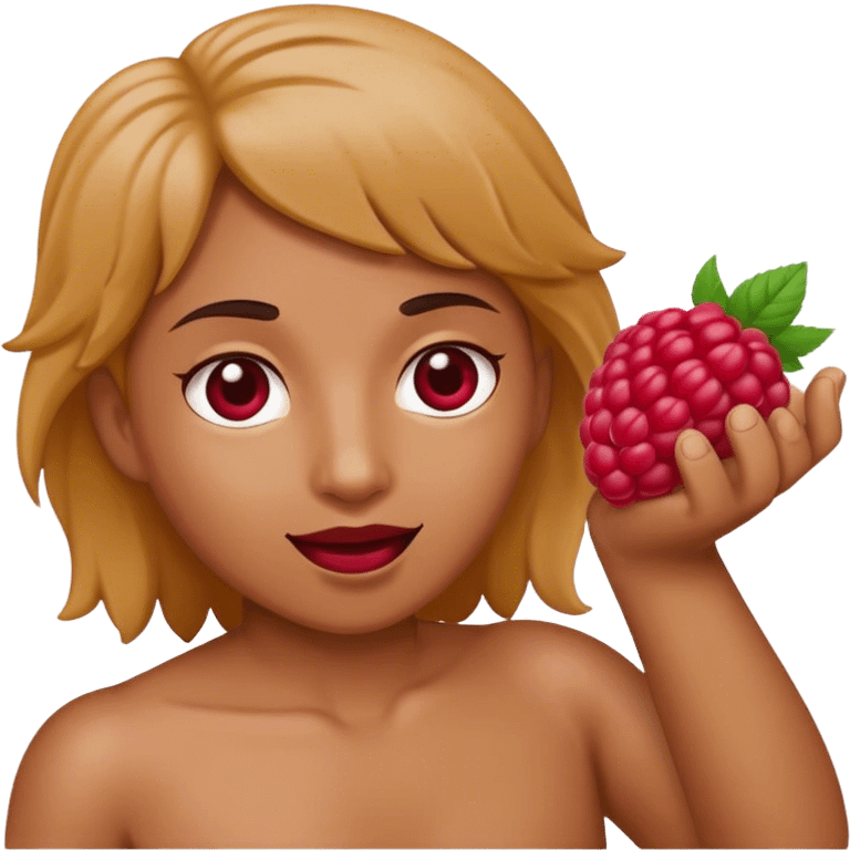 A raspberry holds the world with its hand emoji