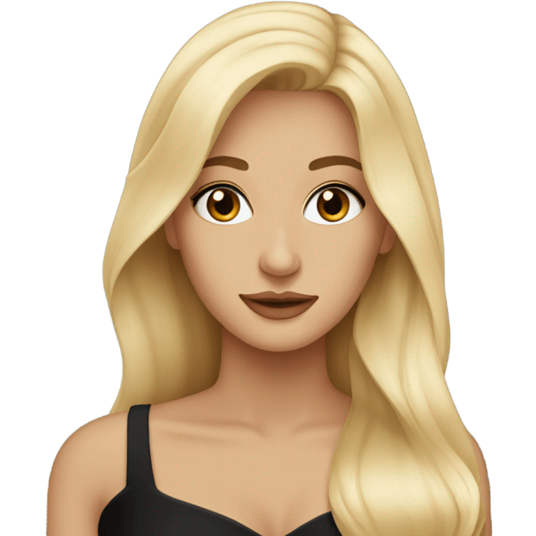 Gorgeous blonde woman, brown eyes, long hair, wearing a black gown emoji