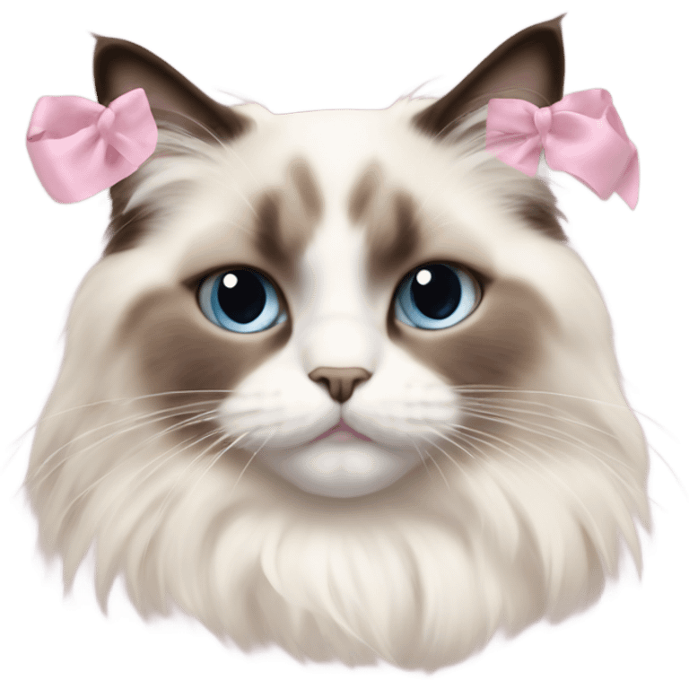 Cute Realistic ragdoll cat with pale pink bow emoji