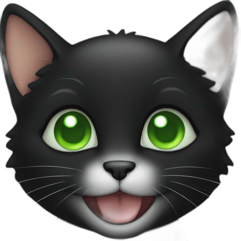 black kitten with green eyes laughs emoji