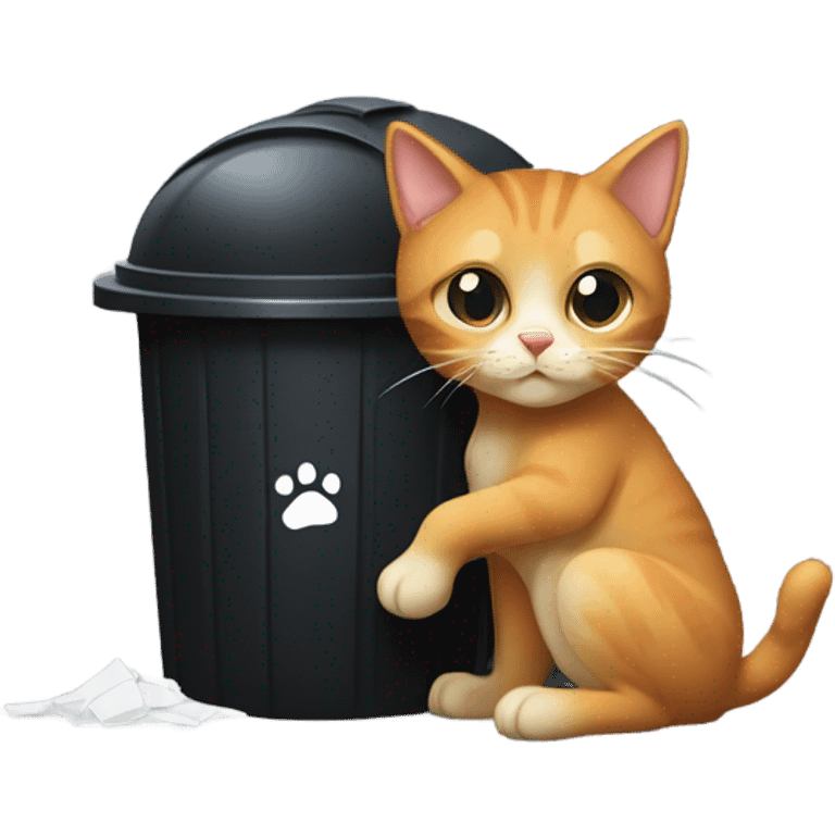 Reddish blonde cat dressed as car burglar breaking into trash can emoji