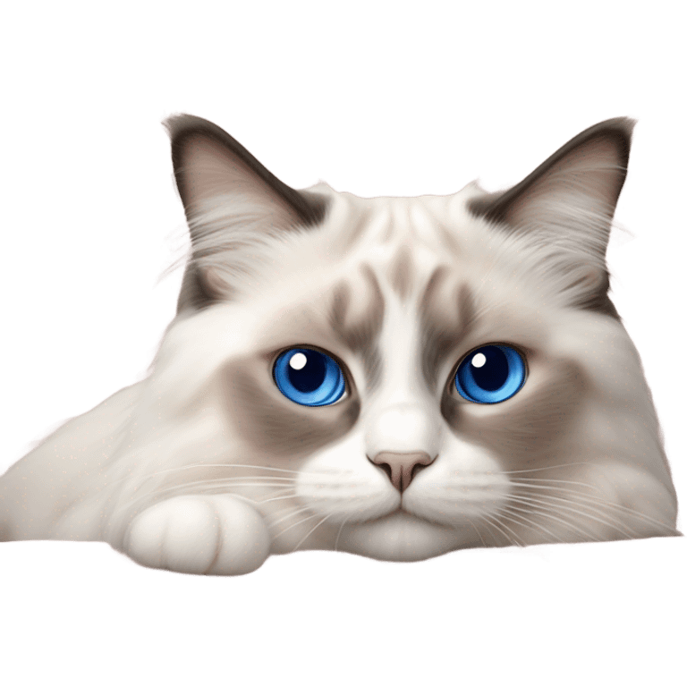 Realistic ragdoll cat with blue eyes laying on pink pillow emoji