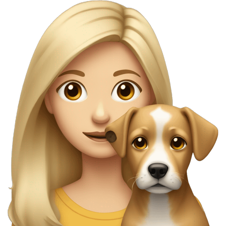 Blonde girl with Scruffy light brown medium sized dog with human eyes emoji