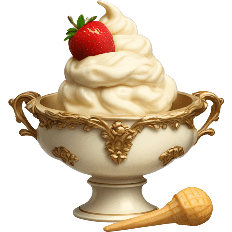 vintage ivory rococo bowl with ice cream emoji