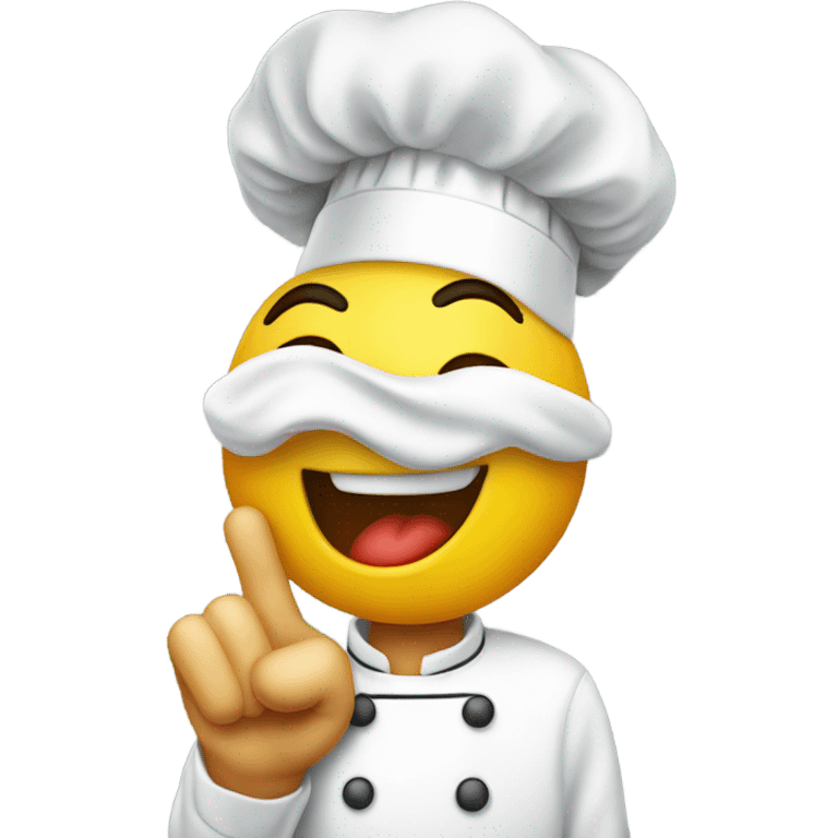 A smiley face emoji in a chefs hat kissing his finger emoji