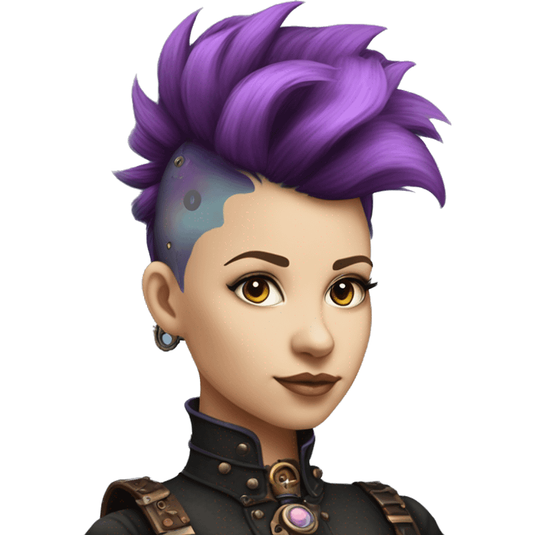 steampunk profile short hair faux-hawk mohawk purple blue pink victorian on Caucasian girl with small nose round fat face emoji