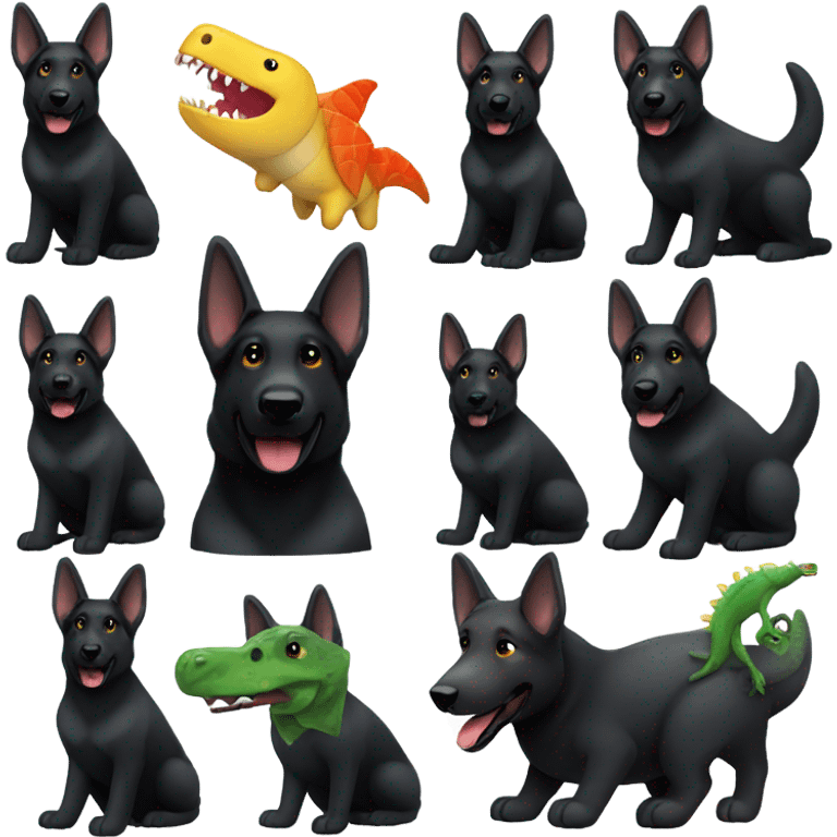 All black German shepherd with toy dinosaur emoji